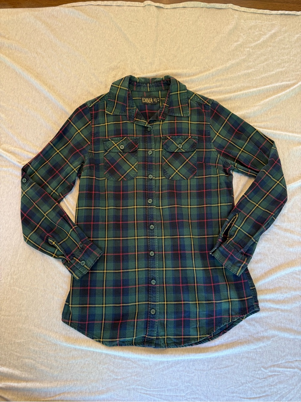 Emma Green Plaid Button-Down Shirt 100% Cotton